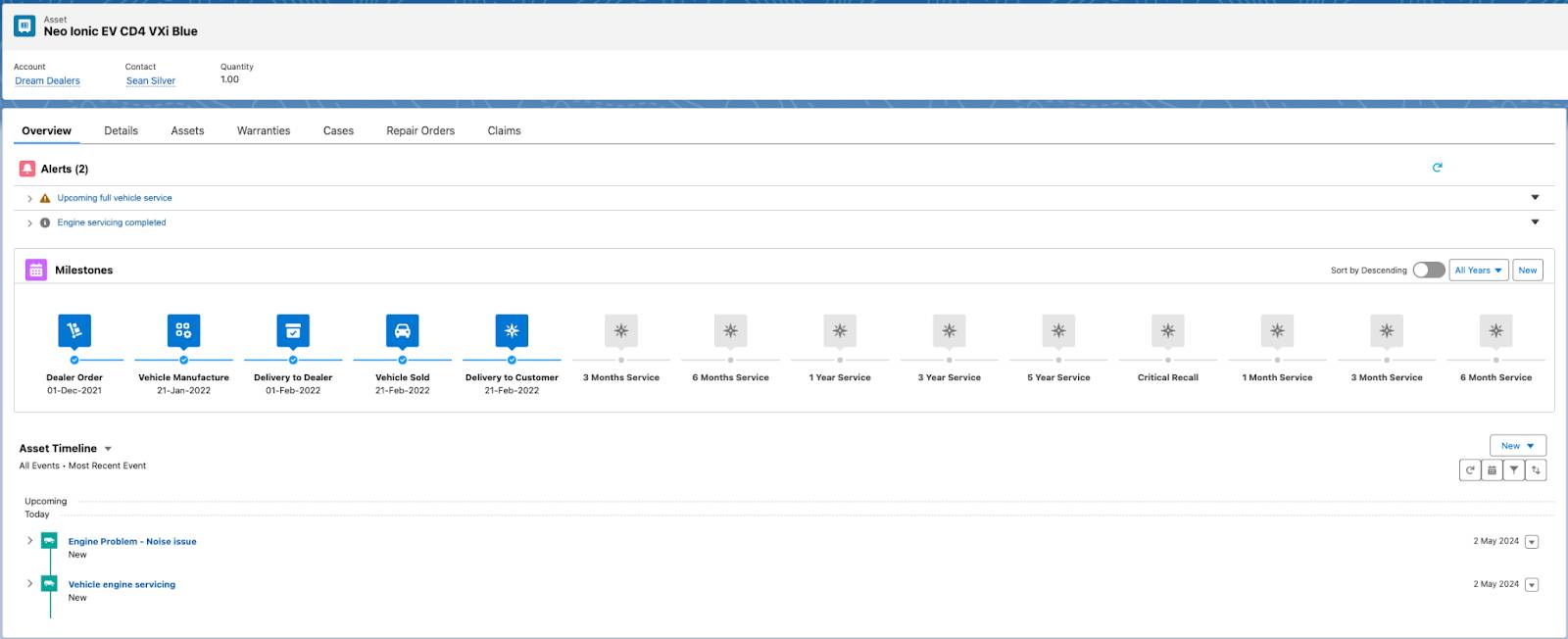 The default Asset console page in the Automotive app.
