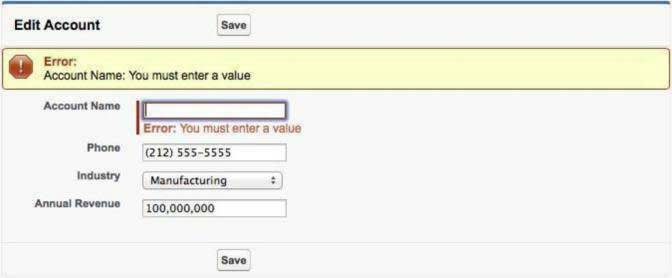 Edit account with page error messages