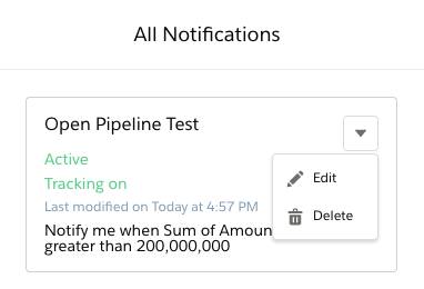 [Open Pipeline Test (進行中のパイプラインのテスト)] 通知のドロップダウンメニューが表示されている [All Notifications (すべての通知)]パネル