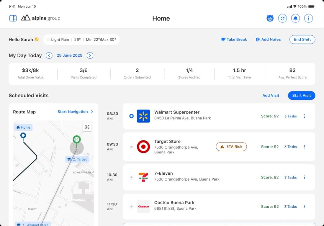 New User Interface of the Consumer Goods Mobile app displaying the Merchandiser Mobile Experience.