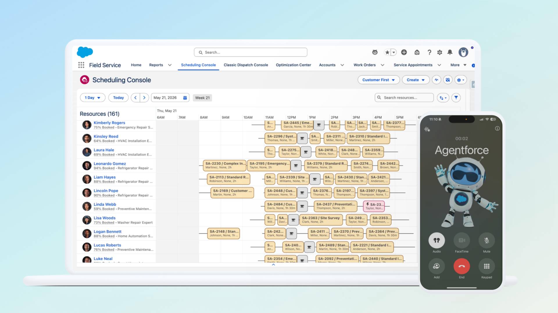 Scheduling console and mobile screen.