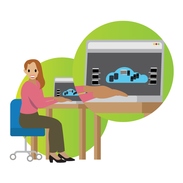 Karen architecting her cloud infrastructure on her laptop.