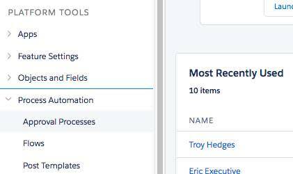 Process Automation menu with Approval Processes selected