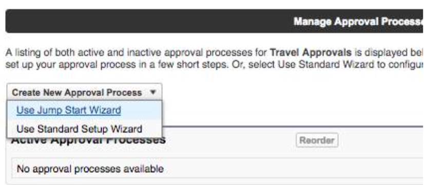 Approval Process with Use Jump Start Wizard selected