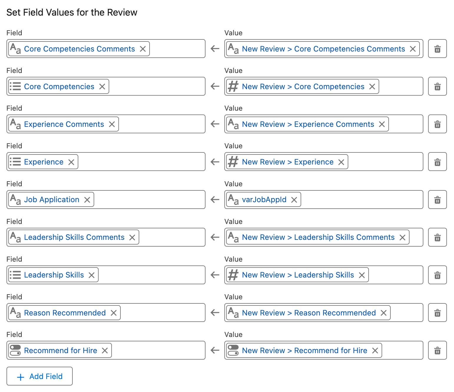 Edit Create Records page, set field values for the review.