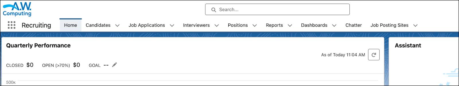 Aplicativo de recrutamento exibindo guias padrão e a nova guia Job Posting Sites (Sites de anúncios de emprego).