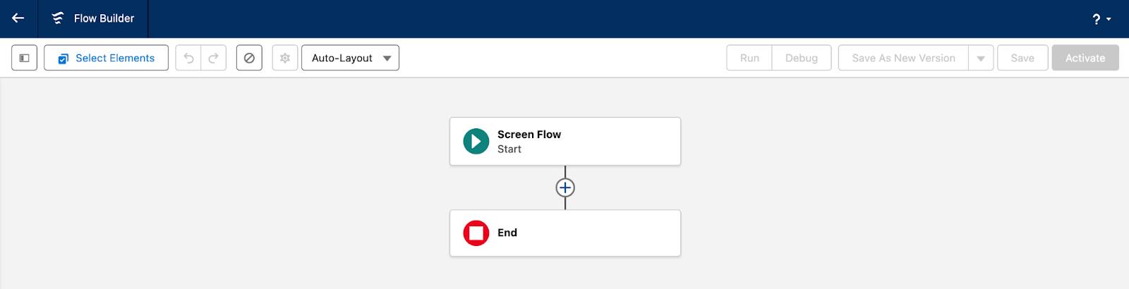 The canvas only includes Start, End, and the add element icon.