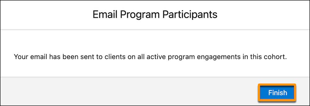 The confirmation message with Finish highlighted.