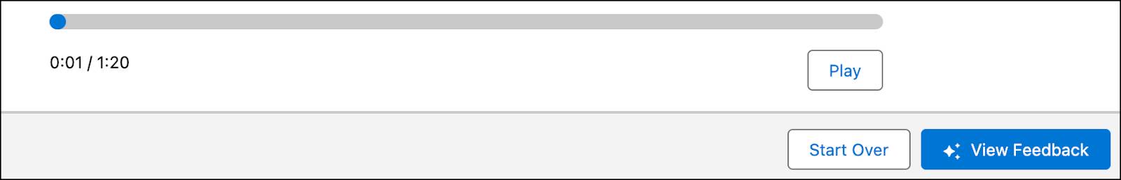 Shows the Play, Start Over, and View Feedback buttons of the recorded pitch.