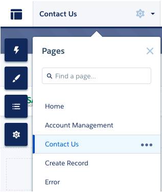 ビルダーの [Pages (ページ)] メニューから [Contact Us (お問い合わせ)] ページを選択します。