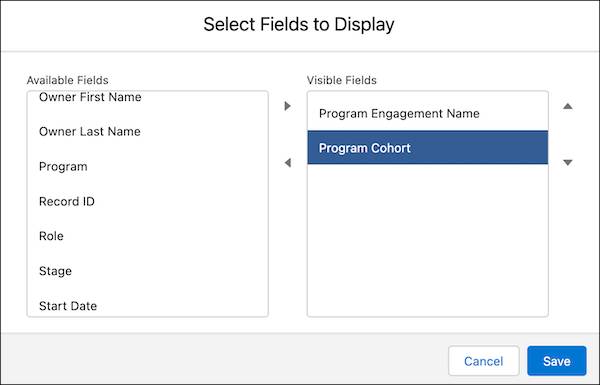 Program Cohort appears in the Visible Fields list.