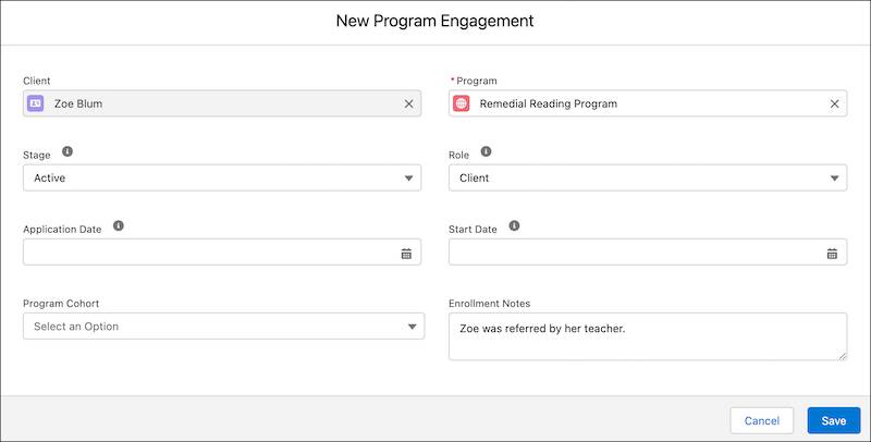 The Enrollment Notes field now appears in the New Program Engagement window.