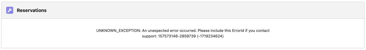 Reservations with UNKNOWN_EXCEPTION displayed.