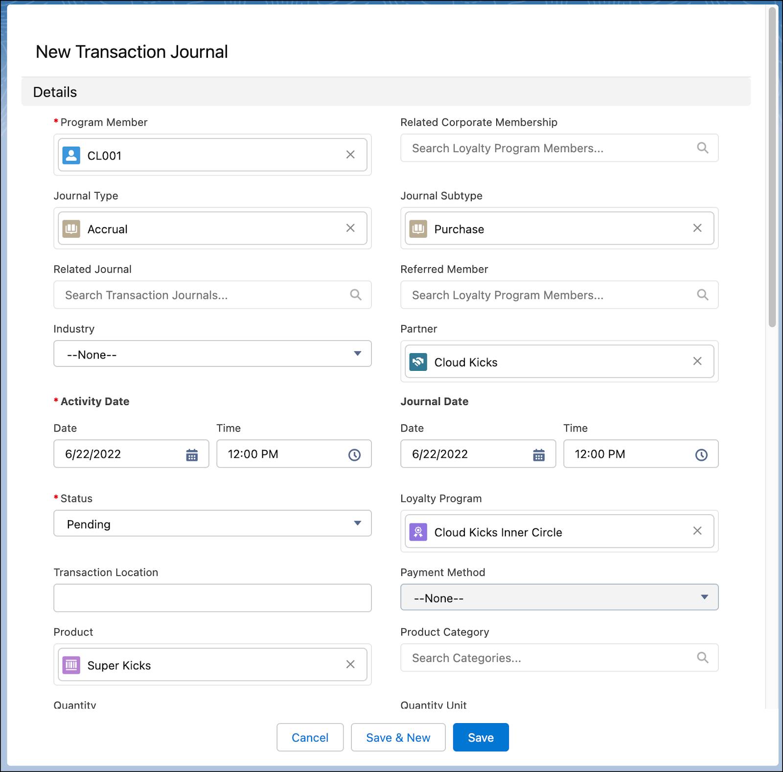 手動で取引記録を作成する [New Transaction Journal (新規取引記録)] ウィンドウ