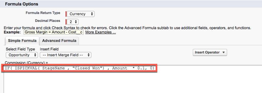 Advance Formula tab showing revised Commission formula.