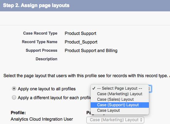 Screenshot of the Step 2 dialog, which allows you to assign page layouts