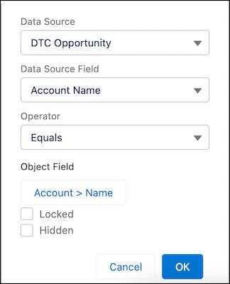 Localização do Criador de filtros na lista de propriedades