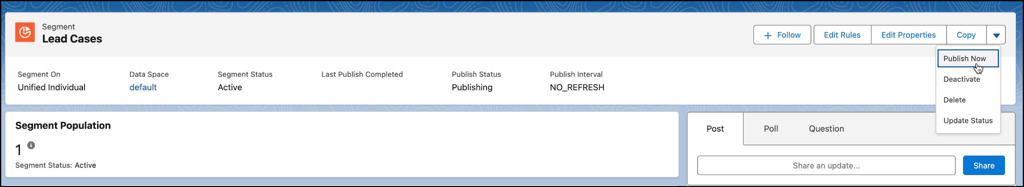 Dropdown with Publish Now selected.