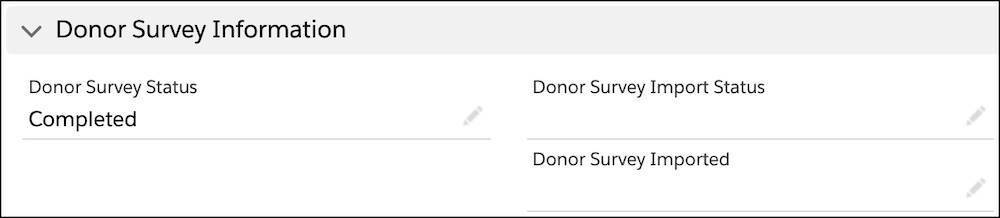 The Donor Survey Information area on Silas Stetson’s NPSP Data Importer record