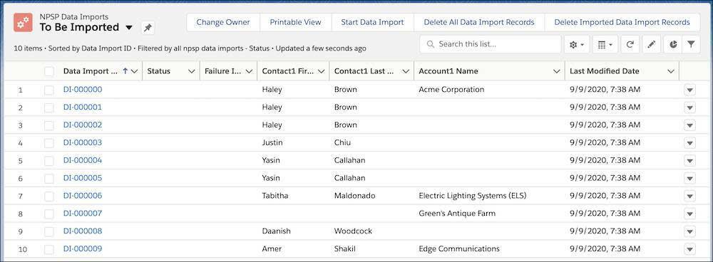 NPSP Data Import records ready to be imported