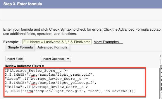 Registerkarte 'Advanced Formula (Erweiterte Formel)' mit der Formel 'Review Indicator' (Beurteilungsindikator)
