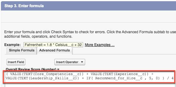 Registerkarte 'Advanced Formula (Erweiterte Formel)' mit der Formel 'Overall Review Score' (Beurteilungs-Gesamtwert)