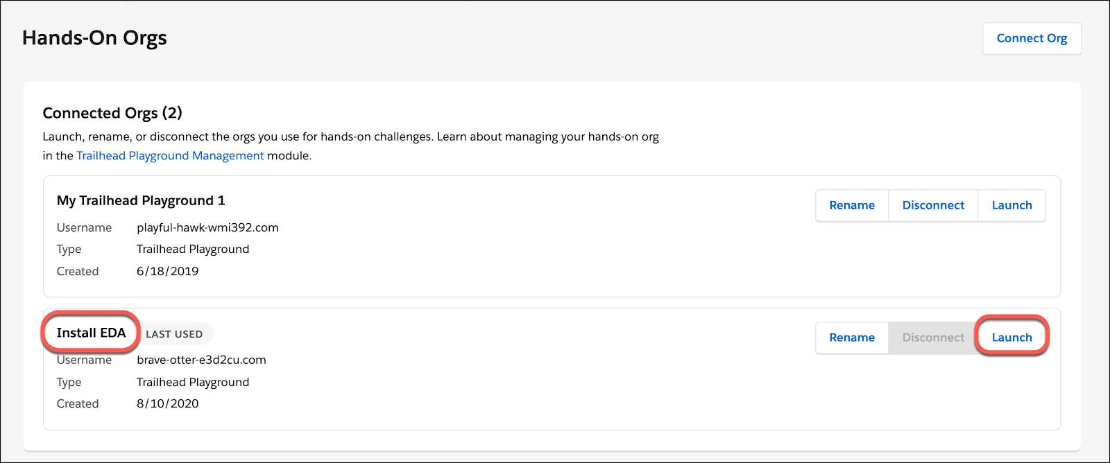 Setup menu opened in a Trailhead Playground