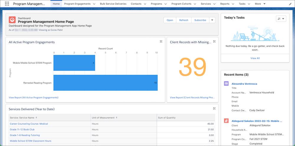 The Program Management Module home page