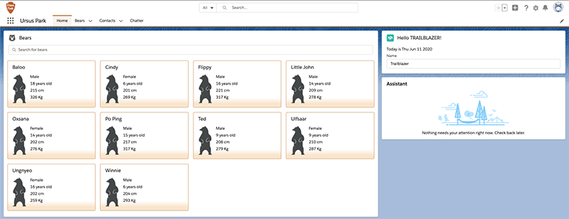 Bear list with custom style on the Ursus Park Home page