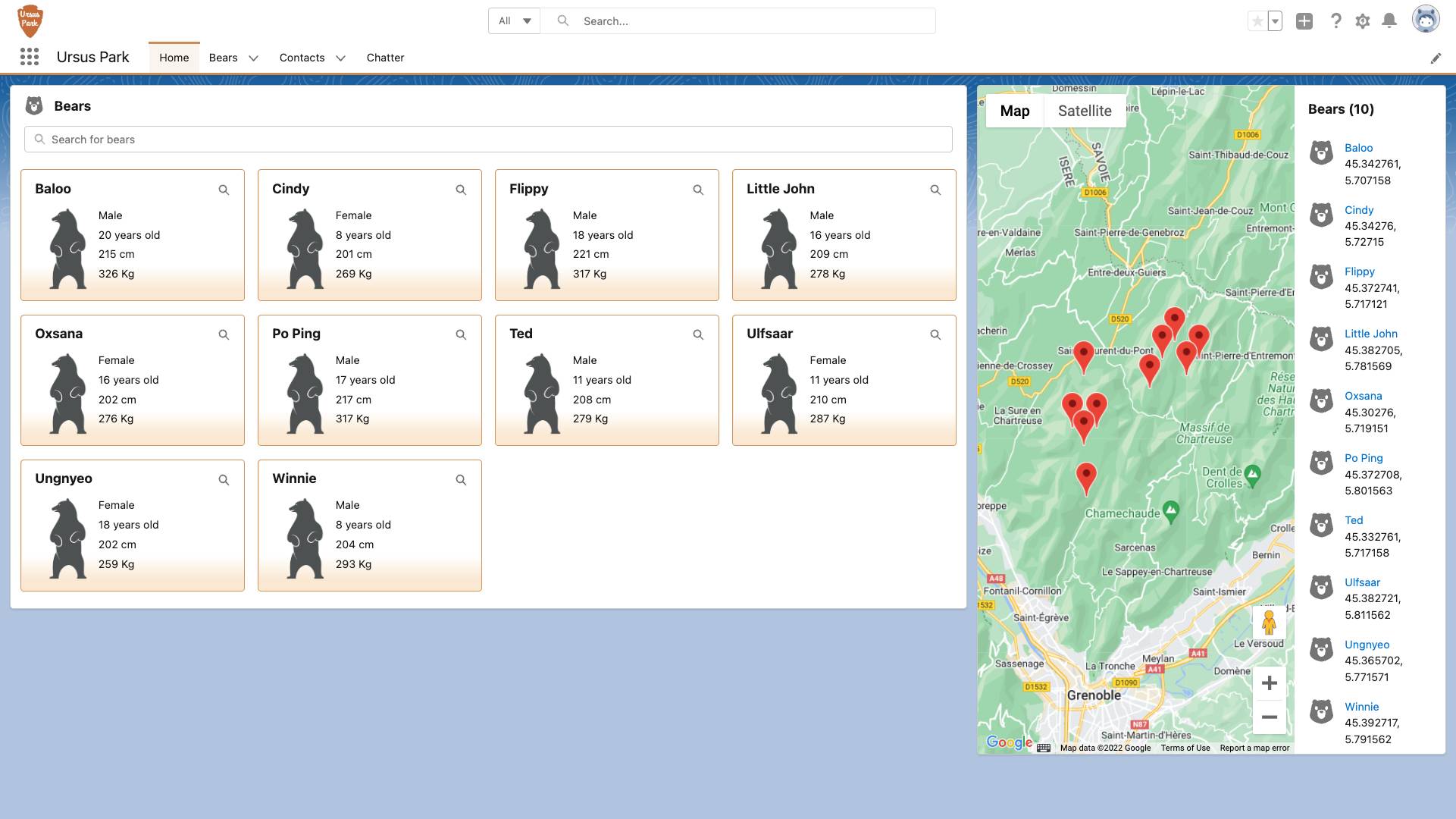 Aperçu de l’application Ursus Park terminée