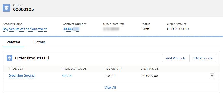Screen showing the order that you created.