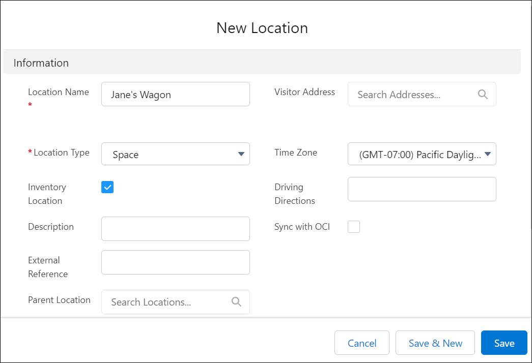 New Location page.