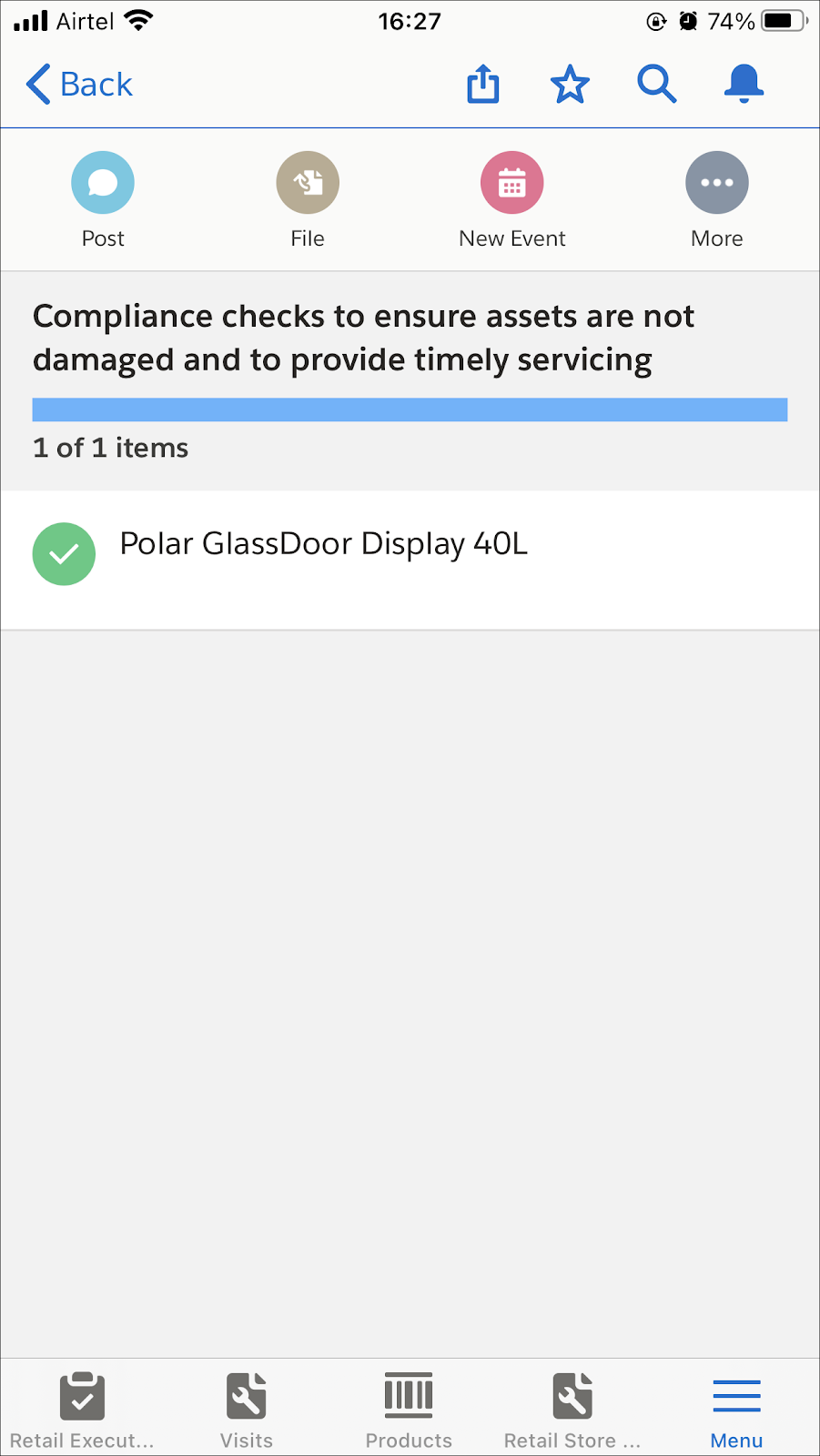 The asset check task in completed status.