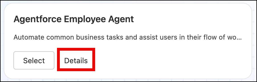 The Agentforce Employee Agent template with View Details highlighted.