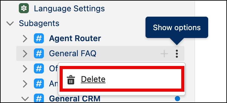 General FAQ with the three dots highlighted and the Delete option available.