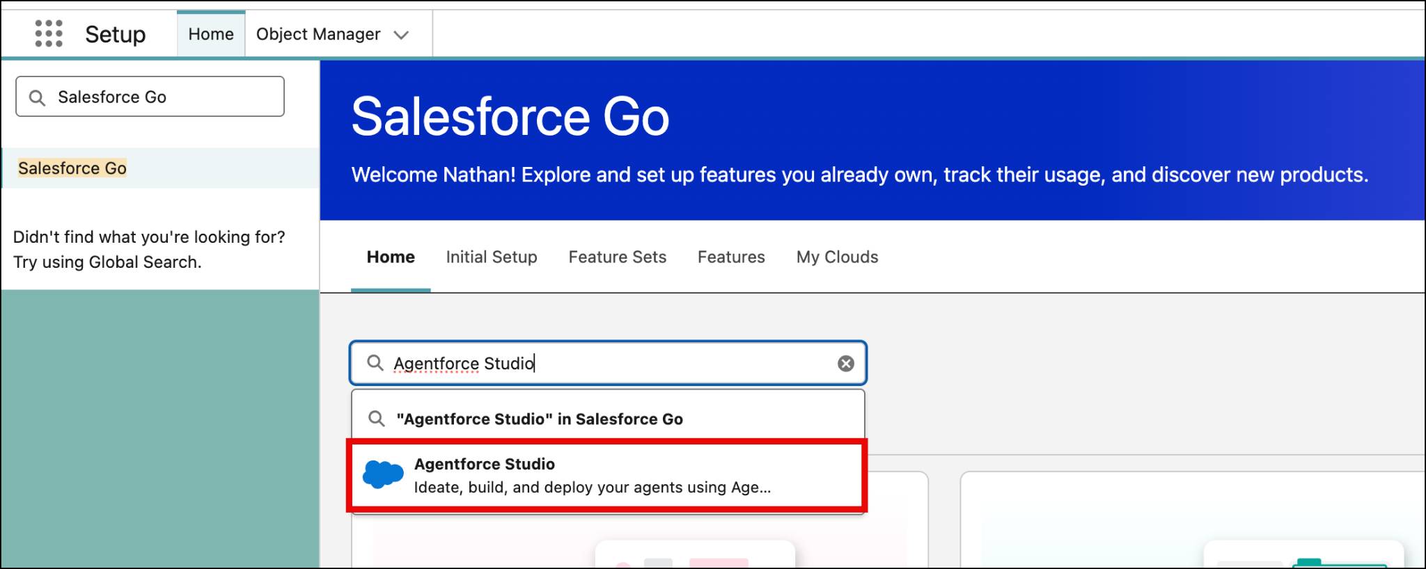 De esta manera se muestra la página Salesforce Go con Agentforce Studio.