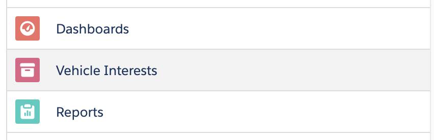 Vehicle Interest moved above Reports in the Selected Items list.
