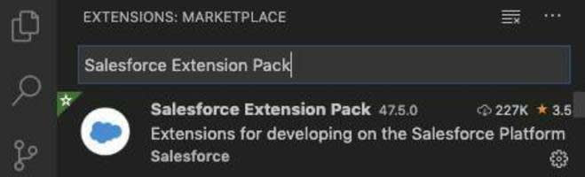 Résultat de la recherche du pack d’extensions Salesforce dans Visual Studio Code.
