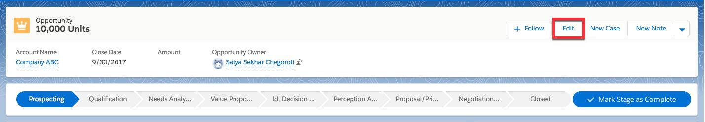Botão Edit (Editar) destacado em uma oportunidade para 10.000 unidades