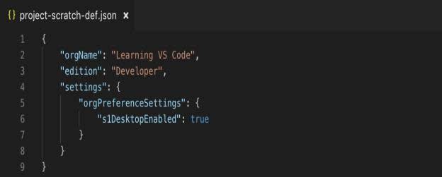 Il file project-scratch-def.json con il nuovo nome organizzazione.
