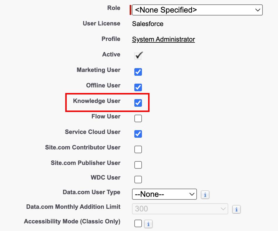 Knowledge User checkbox highlighted.