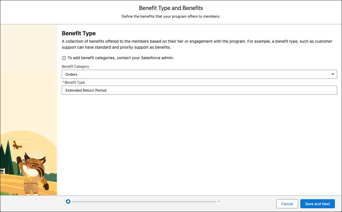 特典種別の詳細を入力する [Benefit Type and Benefits (特典種別と特典)] ウィンドウ。