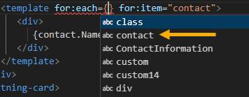 Marcação HTML com a janela do IntelliSense.