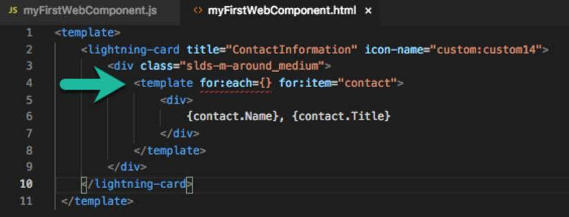 Fichier de modèle HTML ouvert avec indication d’une erreur à la ligne 4.