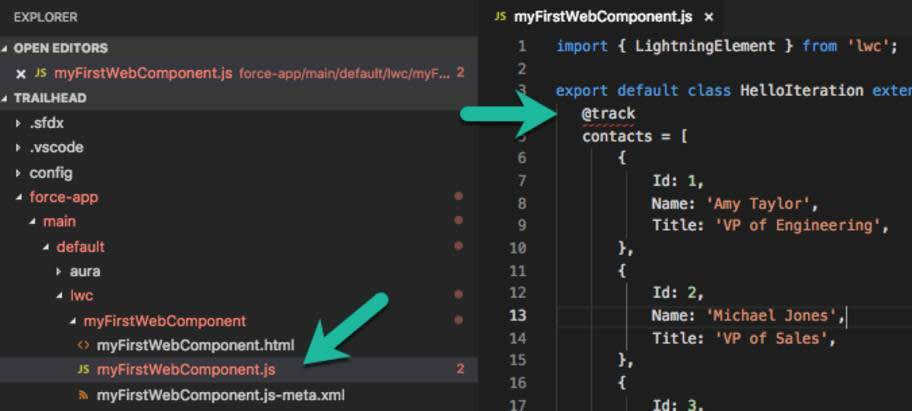 Arquivo JavaScript aberto com erros em destaque.