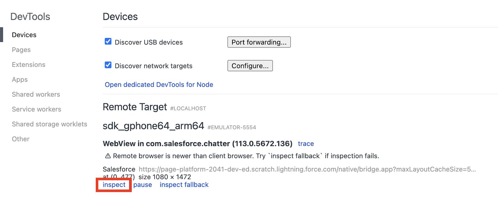 Chrome DevTools Devices page.