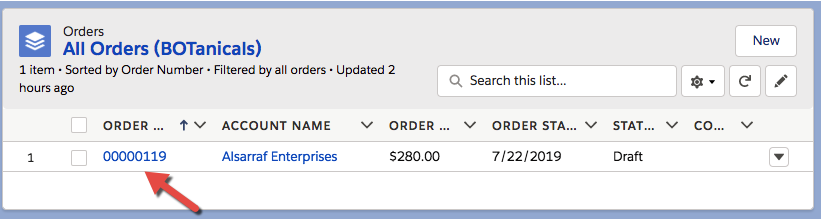 Une commande affichée sous les vues de liste All Orders (Toutes les commandes).