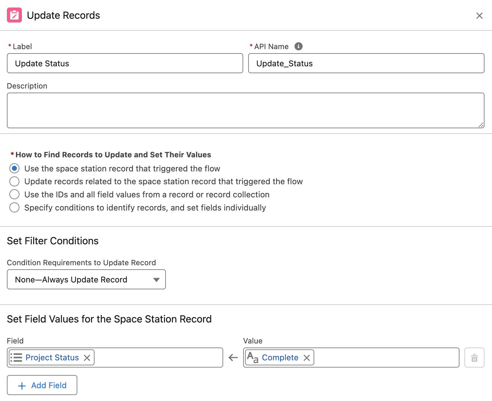 The Update Records panel corresponding to the preceding steps.