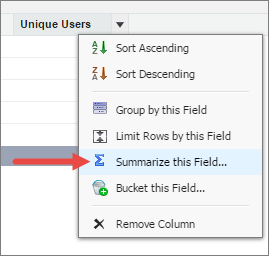 Click "Summarize this Field" to count the unique number of users.