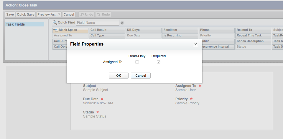 Action field properties